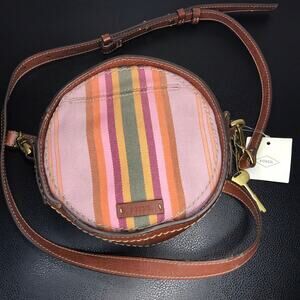 NWT Fossil Palmer Circle Bag Crossbody Purse Saddle Blanket Carpet Rug Stripe